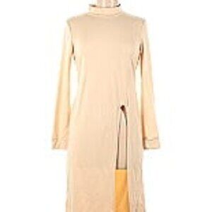 Unbranded Long Sleeve Mock Neck Tan Dress with High Slit | Size M